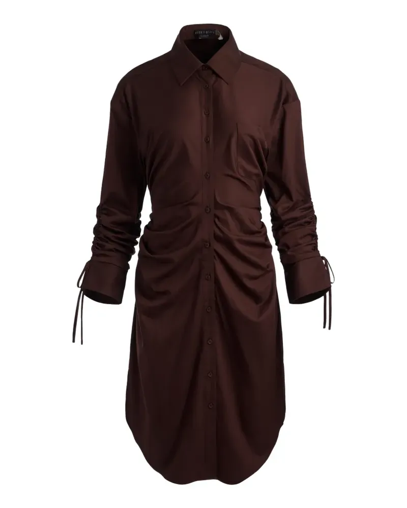 Alice + Olivia Gerafftes Denise Midi-Hemdkleid mit Schleifenverschluss - Braun Braun
