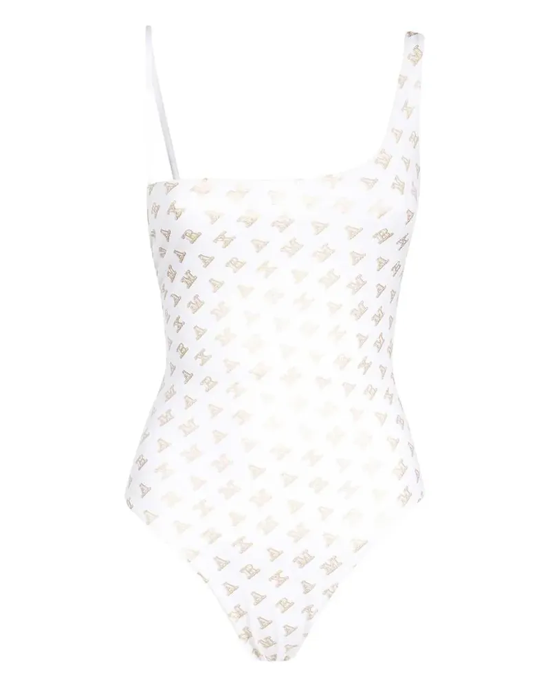 Max Mara One-Shoulder-Badeanzug mit Logo - Weiß Weiß