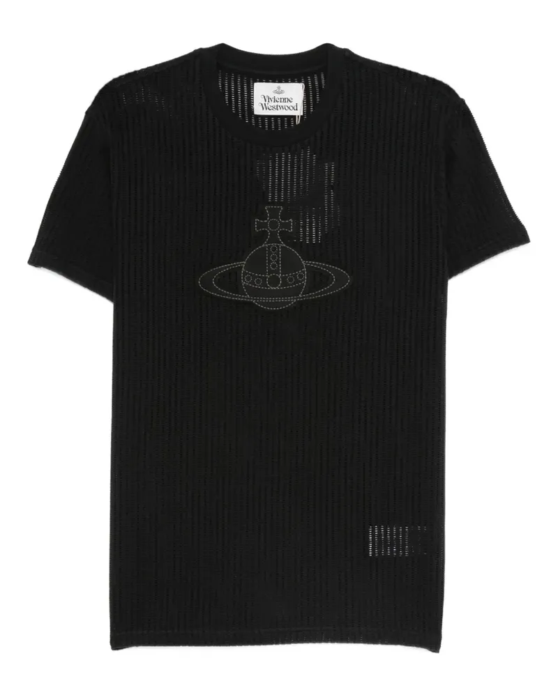 Vivienne Westwood Geripptes T-Shirt mit Orb-Verzierung - Schwarz Schwarz