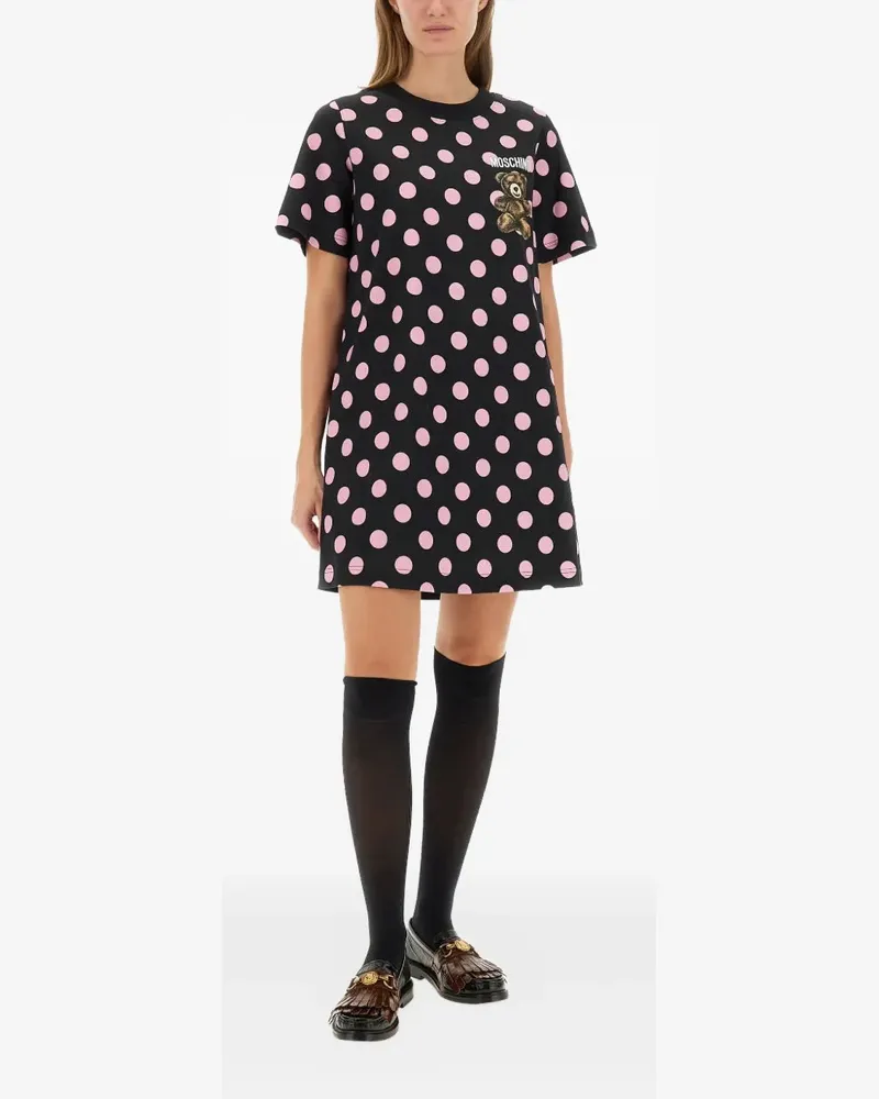 Moschino polka-dot teddy-print midi dress - Schwarz Schwarz