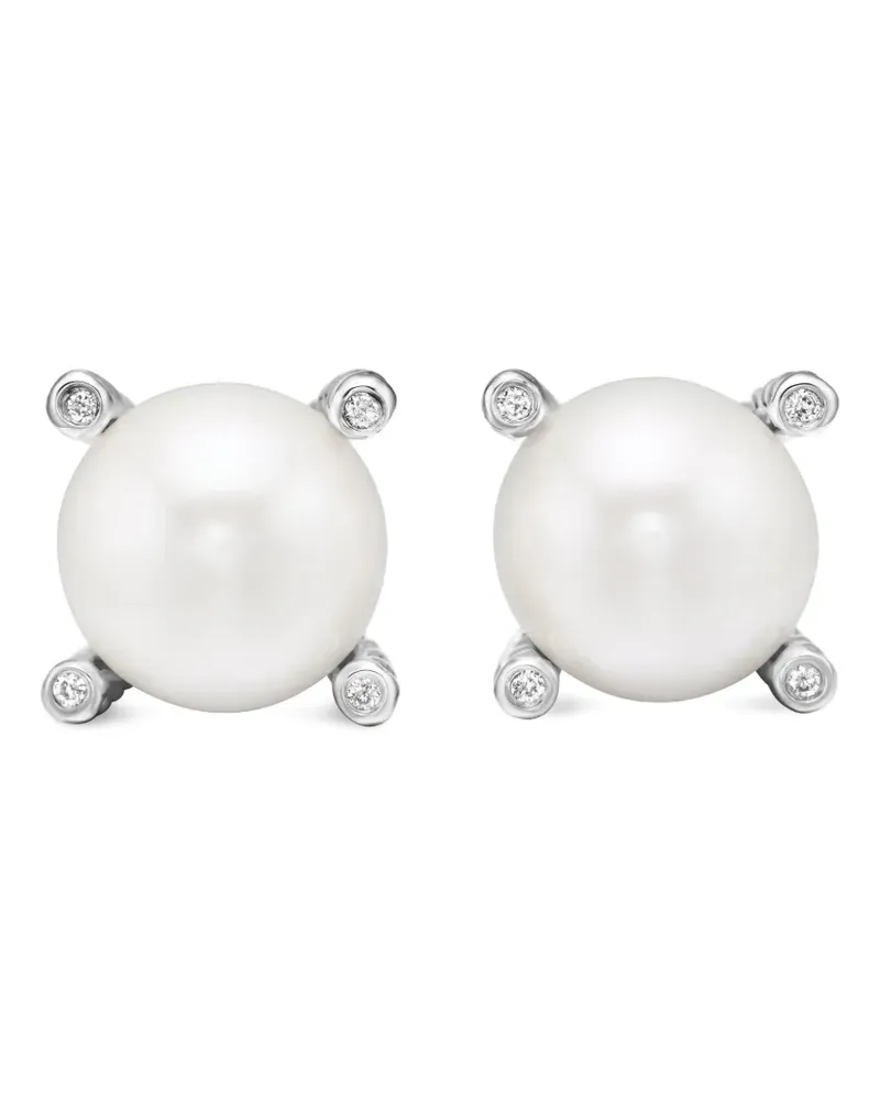 David Yurman Pearl Sterlingsilber-Ohrstecker mit Diamanten (14mm Silber