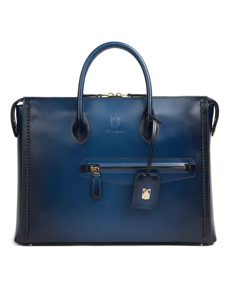 Santoni zip-fastening leather briefcase - Blau Blau