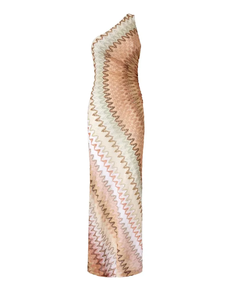 Missoni one-shoulder zigzag-knit maxi dress - Nude Nude