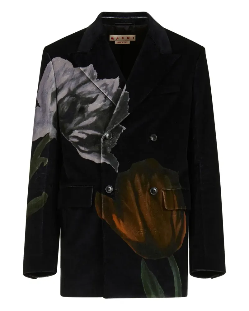 Marni Doppelreihiges Sakko mit Blumen-Print - Schwarz Schwarz
