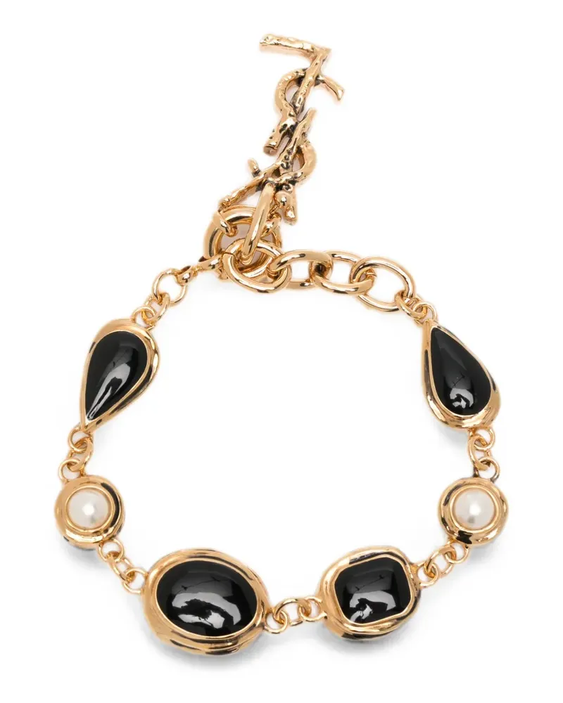 Saint Laurent cabochon-embellished faux-pearl bracelet - Gold Gold
