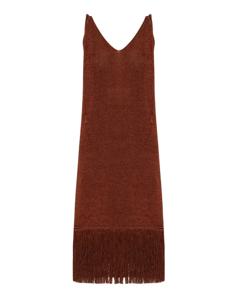 AKEP fringe-trimmed v-neck dress - Braun Braun