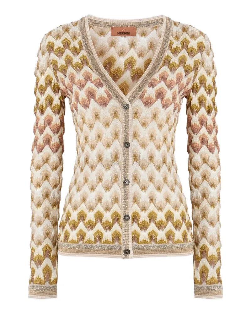 Missoni slim viscose lamé cardigan with lace motif - Nude Nude