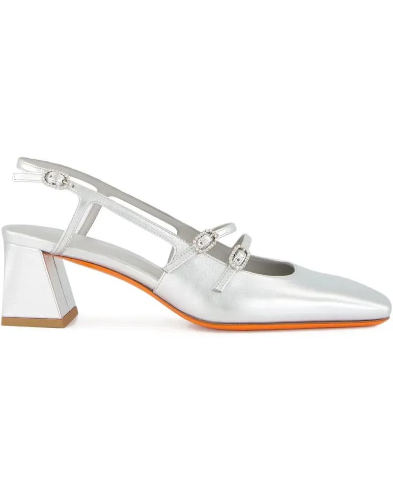 Santoni Slingback-Pumps im Metallic-Look - Silber Silber