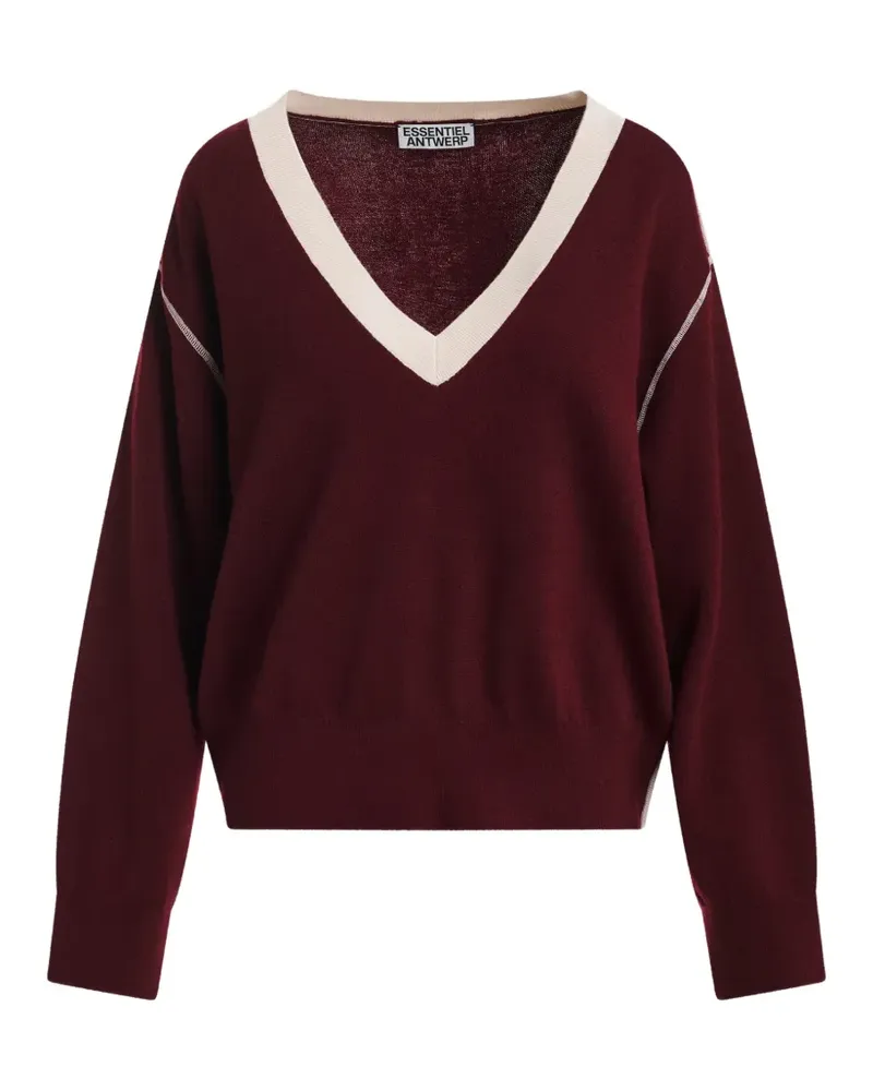 Essentiel T-Shirt mit Kontrastbesatz - Rot Rot