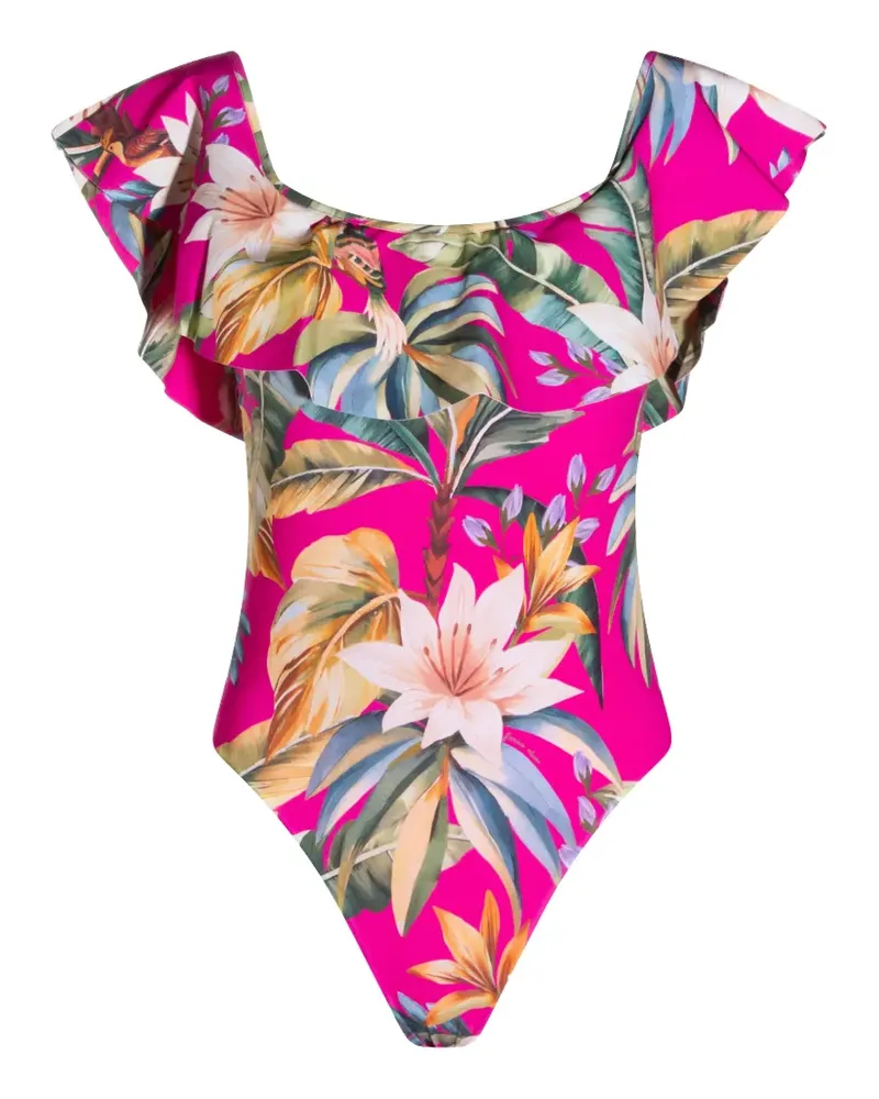 FARM Rio ruffled floral-print swimsuit - Rosa Rosa