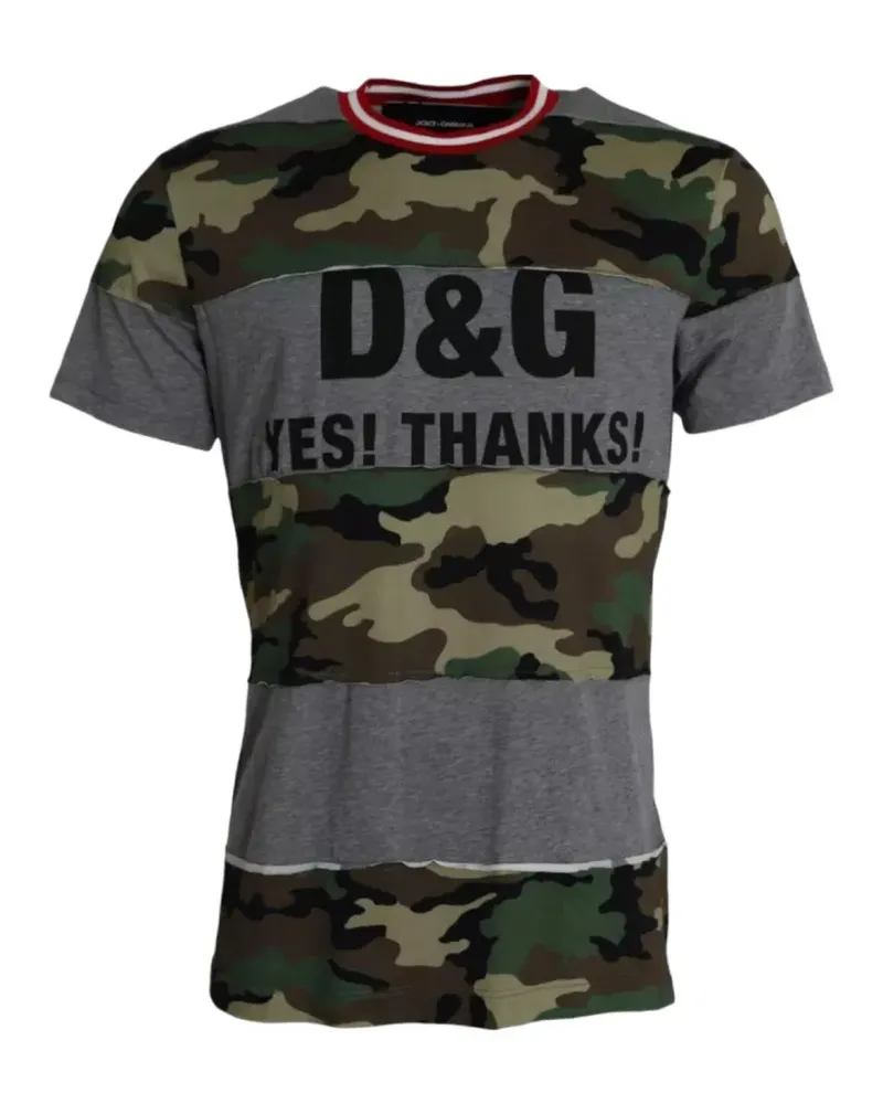 Dolce & Gabbana camouflage-patchwork logo-print T-shirt - Braun Braun