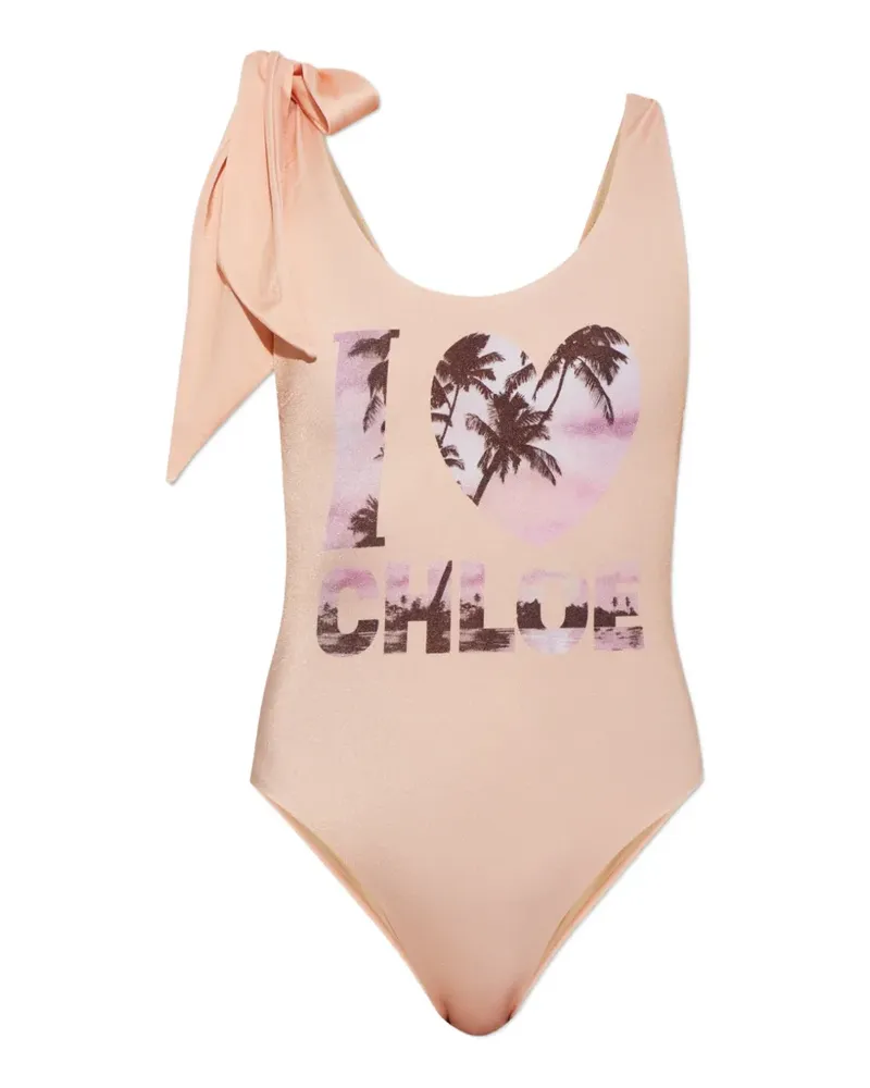 Chloé Badeanzug mit Schleifenverschluss und Logo - Nude Nude