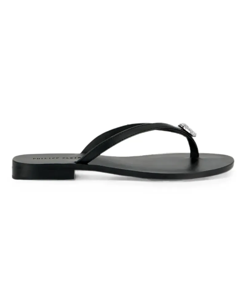 Philipp Plein Flip-Flop Sandalen aus Nappaleder mit Kristall Totenkopf - Schwarz Schwarz