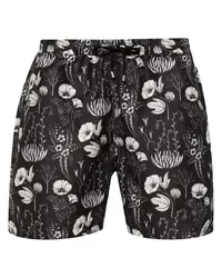 Sunspel Badeshorts mit Blatt-Print Schwarz