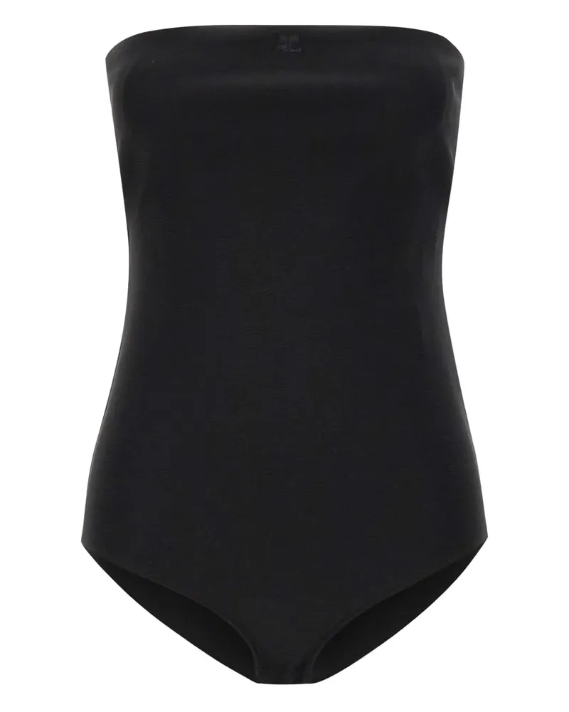 Courrèges Schulterfreier Body mit Logo-Stickerei - Schwarz Schwarz