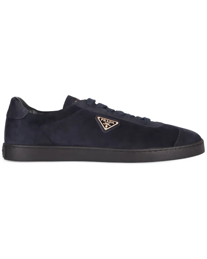 Prada Wildleder-Sneakers mit Logo-Schild - Blau Blau