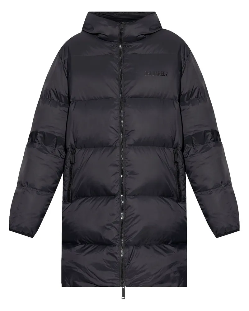 Dsquared2 Wattierter Mantel mit Logo-Print - Schwarz Schwarz