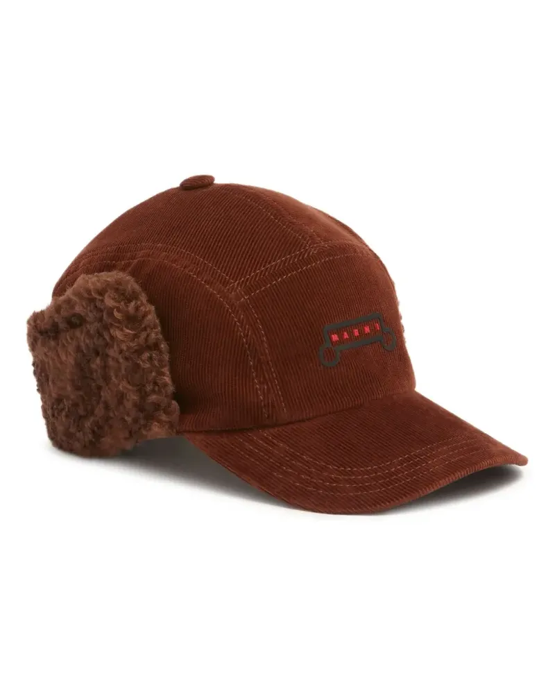 Marni Baseballkappe aus Cord mit Pelzbesatz - Braun Braun