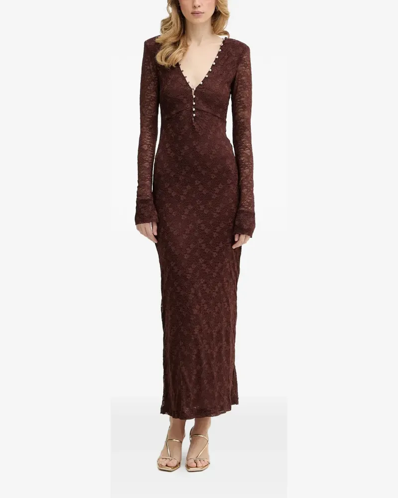 Bardot Kleid mit V-Ausschnitt - Braun Braun