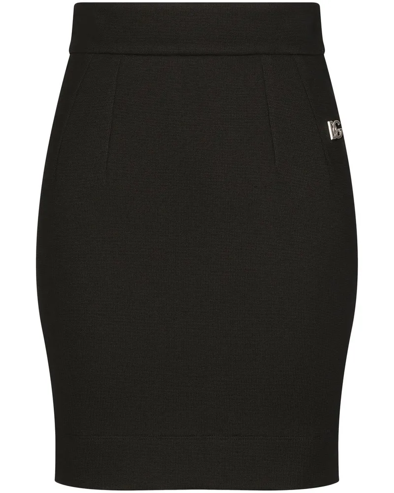 Dolce & Gabbana Gerippter Minirock mit DG-Logo - Schwarz Schwarz
