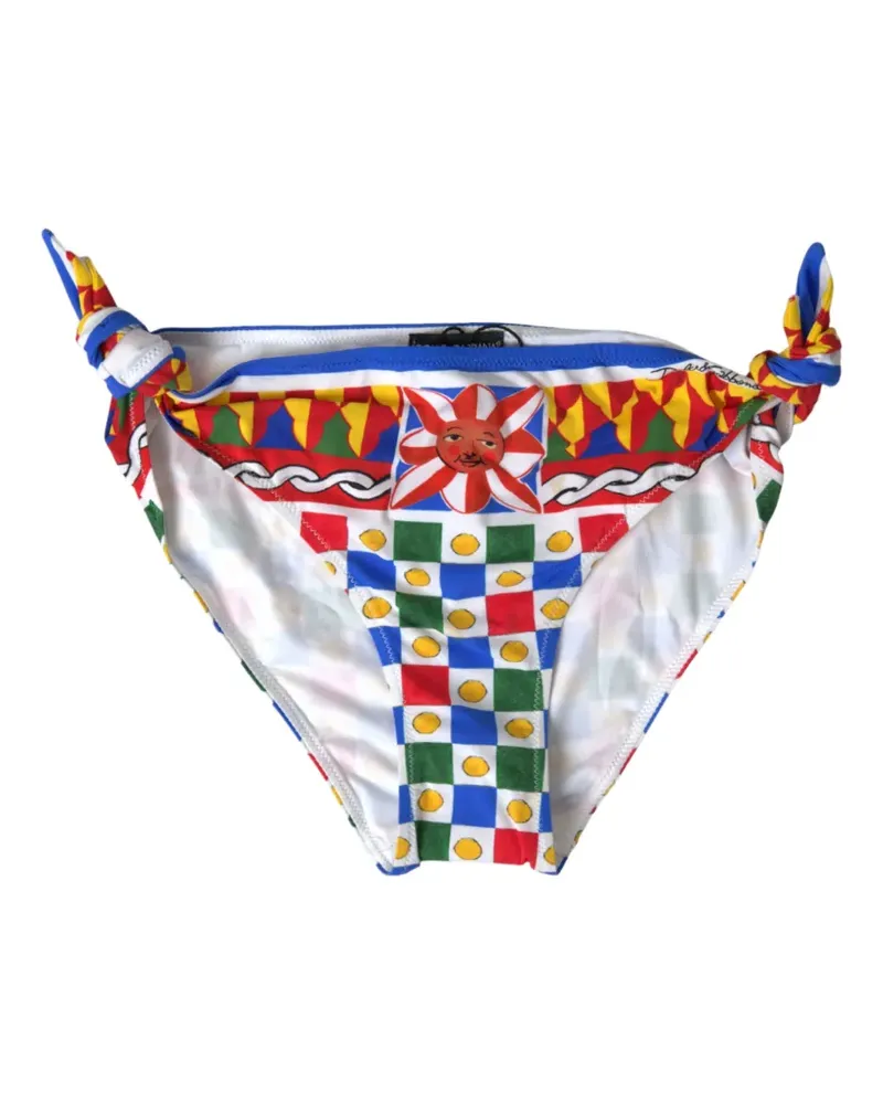Dolce & Gabbana Bikinishorts mit Carretto-Print und seitlicher Bindung - Gelb Gelb