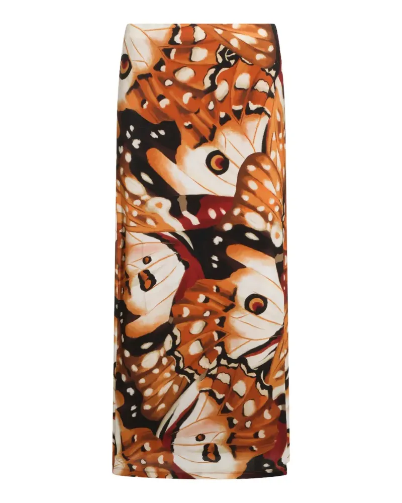 FARM Rio butterfly-print midi skirt - Orange Orange