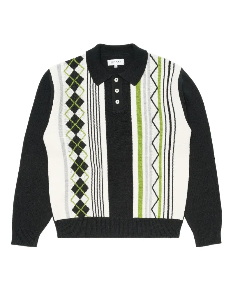 Edwin Jeans Tulla Poloshirt mit Argyle-Muster - Schwarz Schwarz