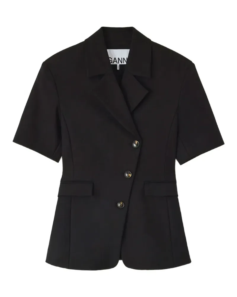 Ganni short-sleeved asymmetric-fastening blazer - Schwarz Schwarz
