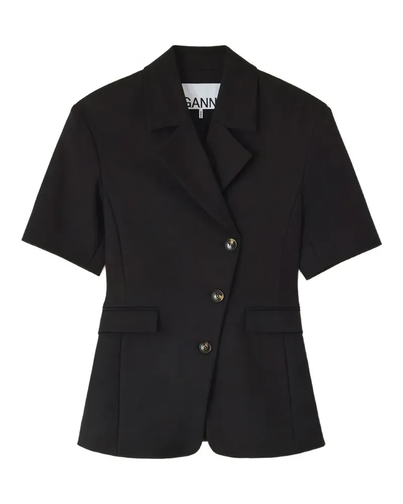 Ganni Kurzärmeliger Blazer mit asymmetrischem Verschluss - Schwarz Schwarz