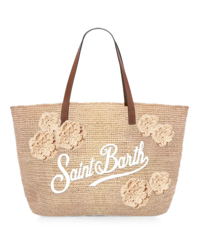 MC2 Saint Barth Raffia City floral-appliqué shoulder bag - Nude Nude
