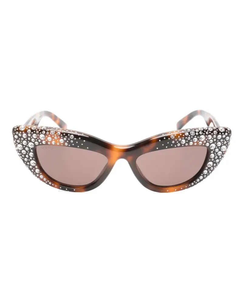 Gucci crystal-embellished Double G sunglasses - Braun Braun