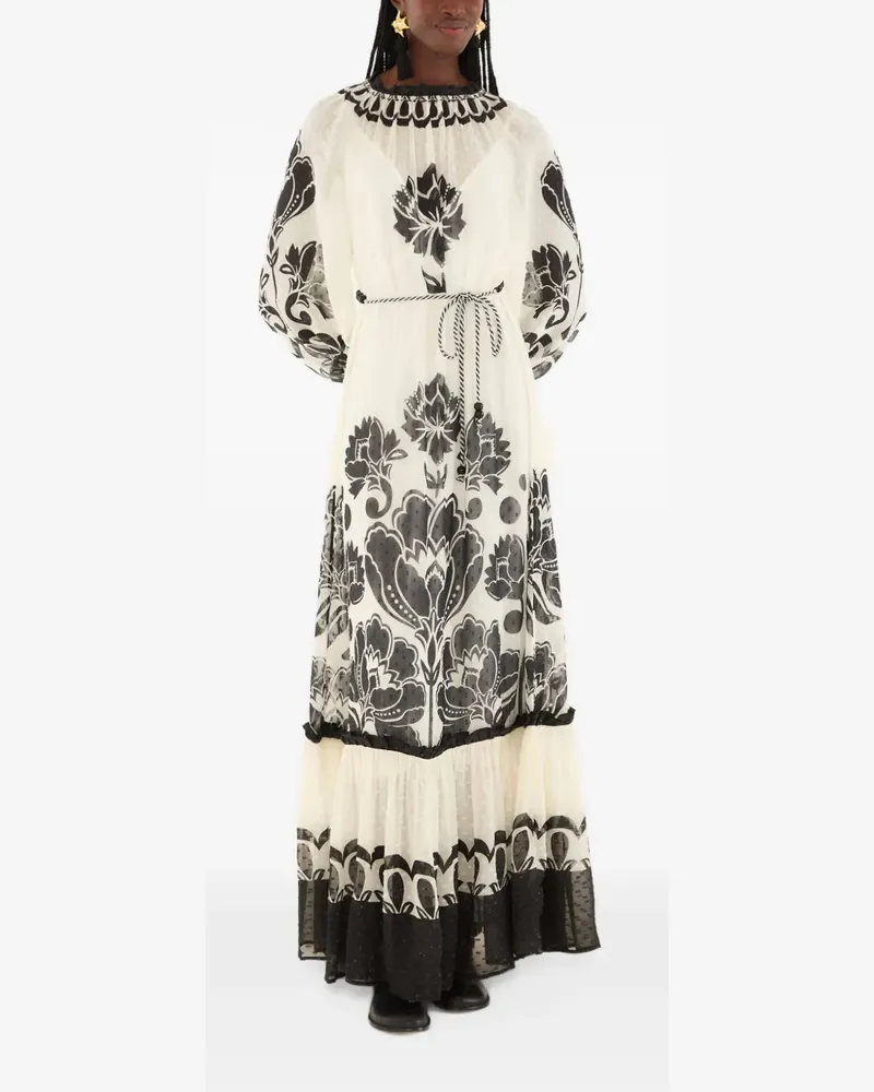 FARM Rio Arabesque Maxikleid mit Blumenmuster - Weiß Weiß