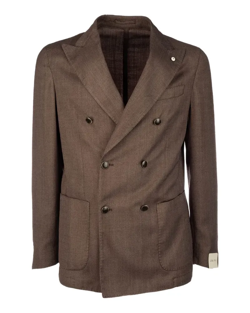 Luigi Bianchi Mantova Doppelreihiges Tom Sakko mit Fischgrätenmuster - Braun Braun