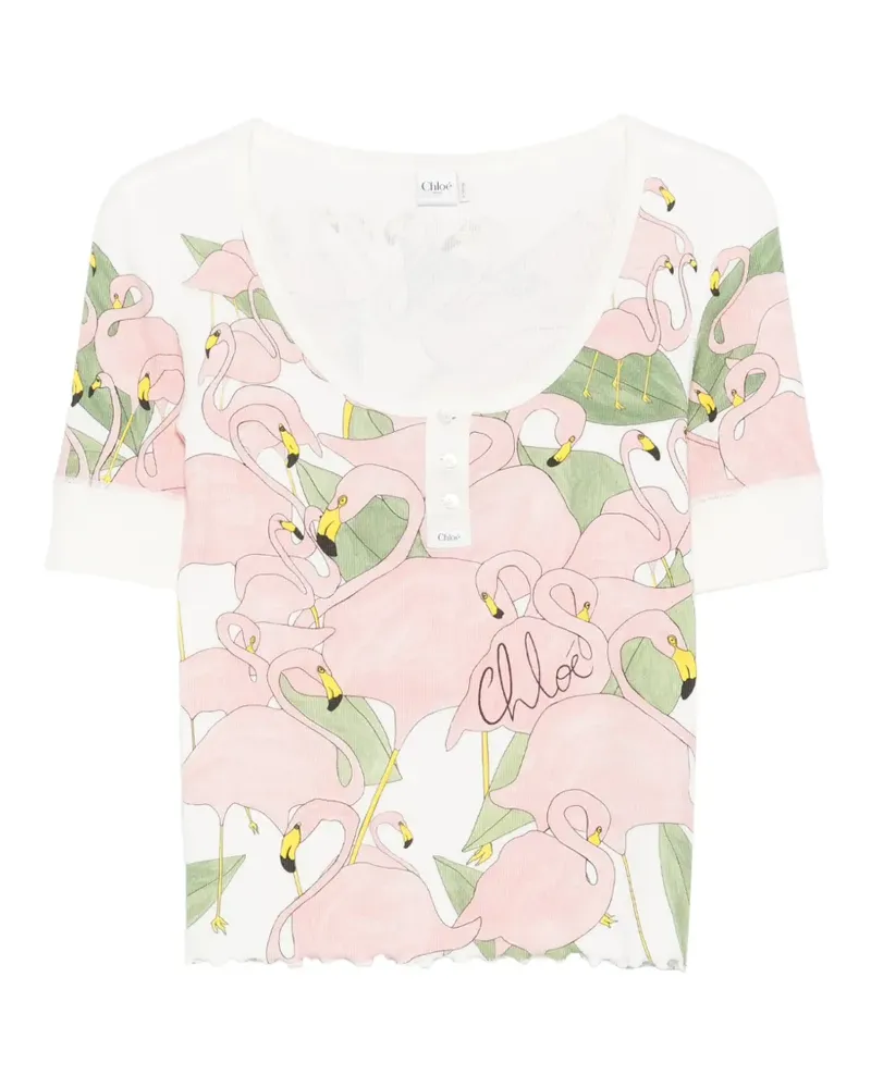 Chloé T-Shirt mit Flamingo-Print - Weiß Weiß