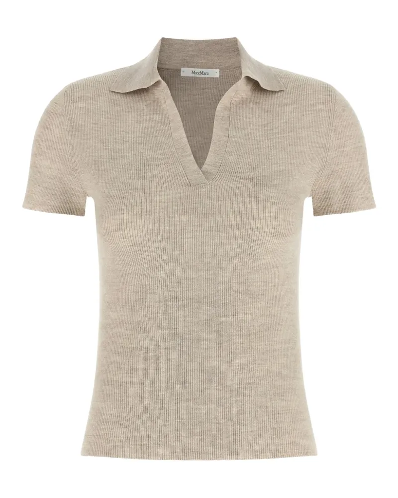Max Mara Mxmalbero ribbed V-neck polo shirt - Nude Nude