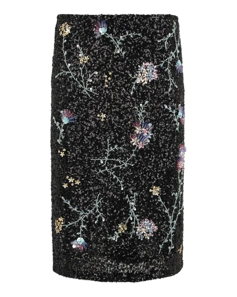 Des Phemmes Gerader Midirock mit Pailletten und Blumenstickerei - Schwarz Schwarz