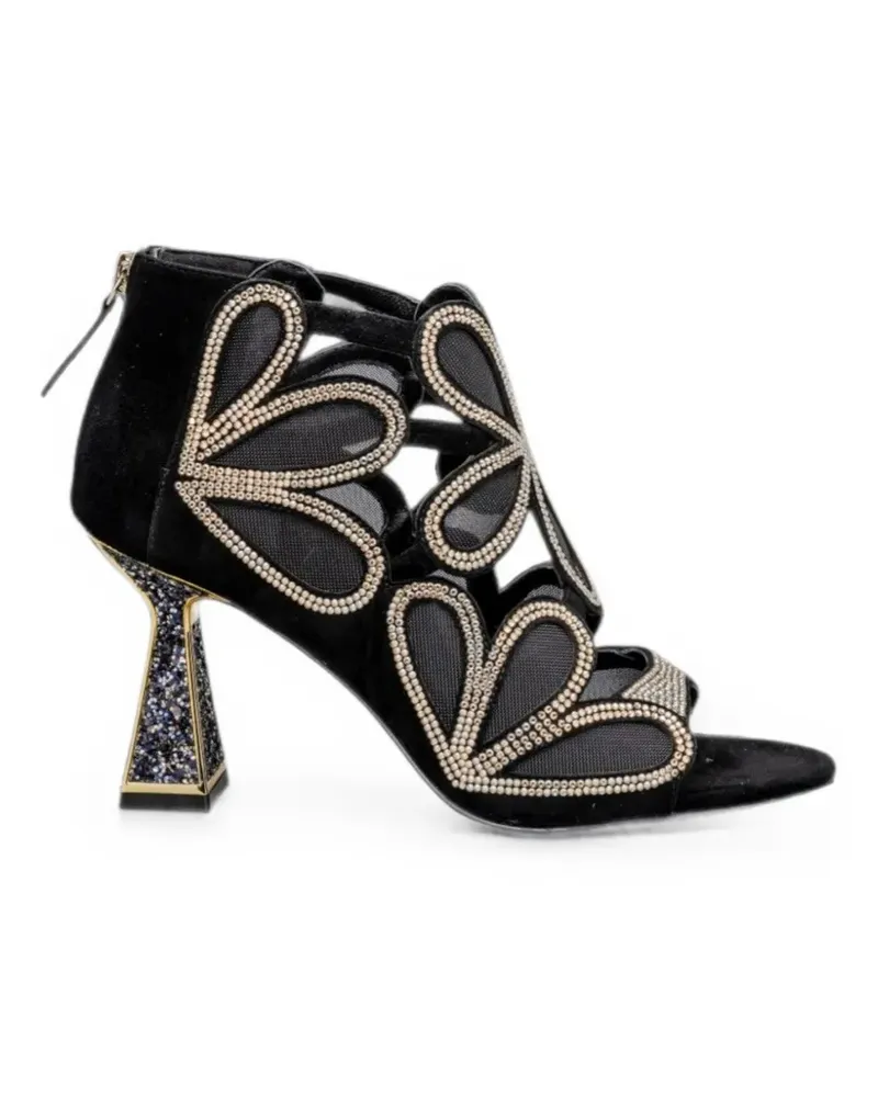 Kat Maconie Sandalen mit Blumenpatch und Kristallen - Schwarz Schwarz