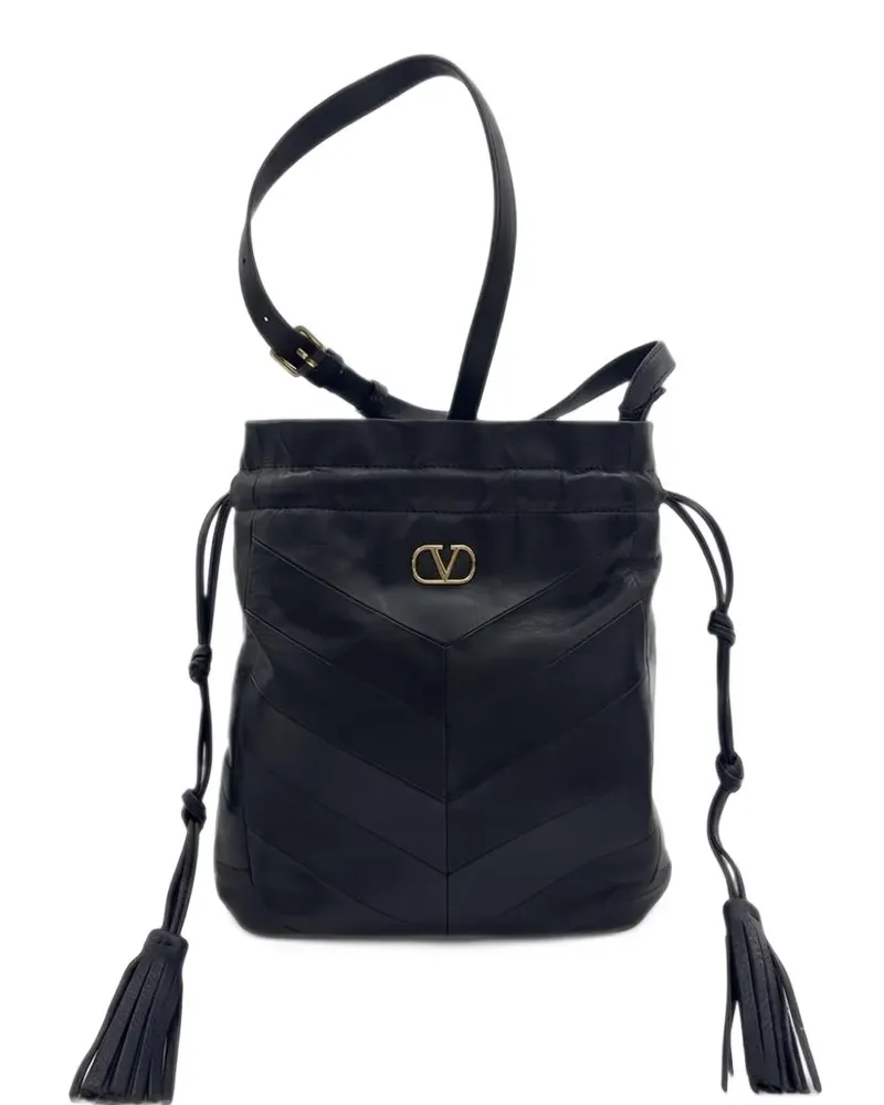 Valentino Garavani VLogo Beuteltasche aus Leder mit Chevron-Steppung - Schwarz Schwarz