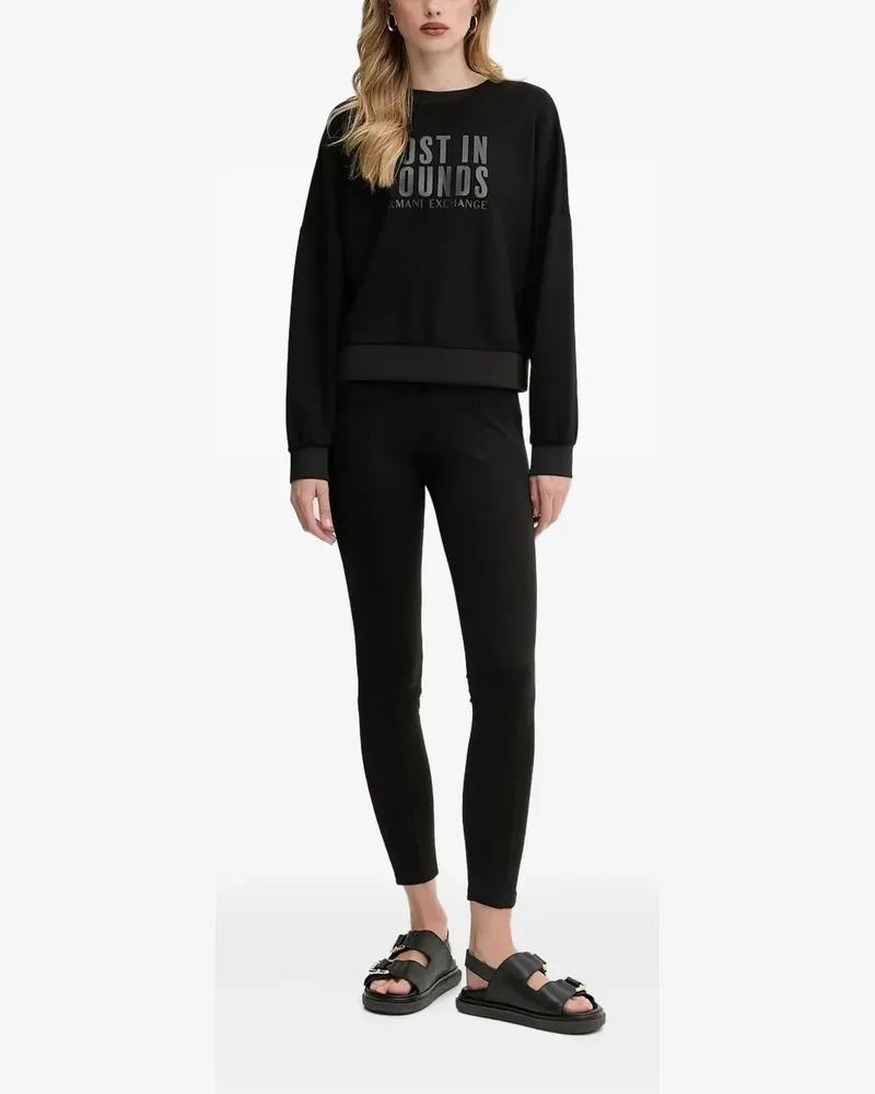 Armani Exchange Geripptes Sweatshirt mit rundem Ausschnitt - Schwarz Schwarz
