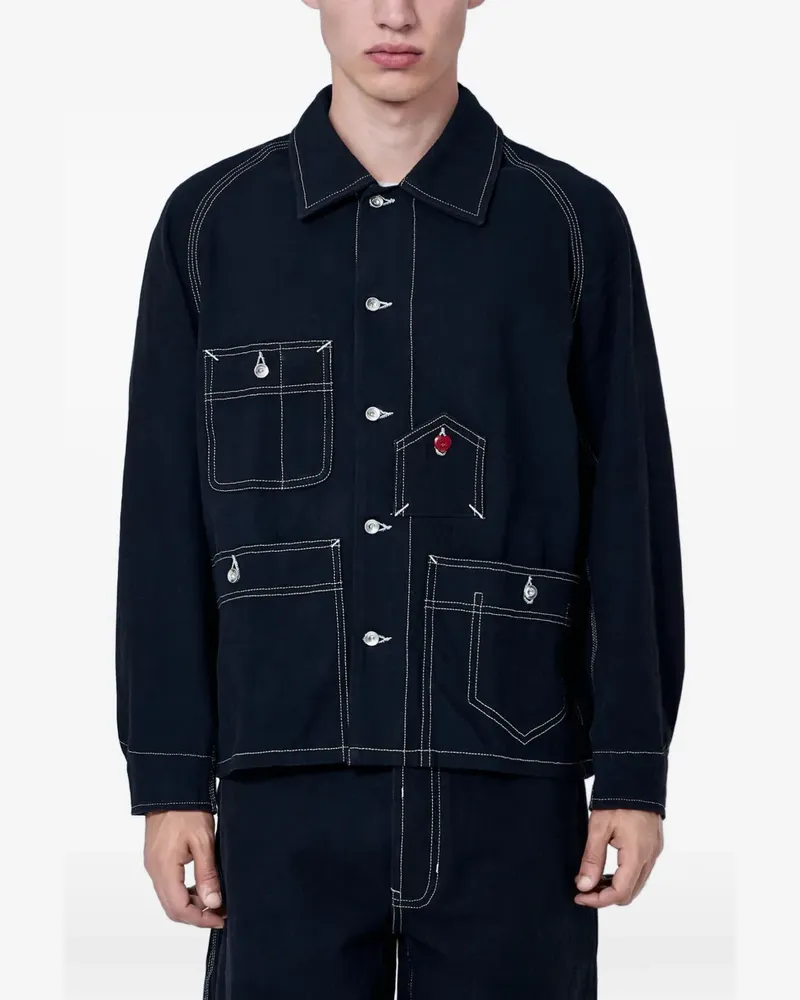 STORY mfg. Depot Hemdjacke mit Kontrastnähten - Schwarz Schwarz