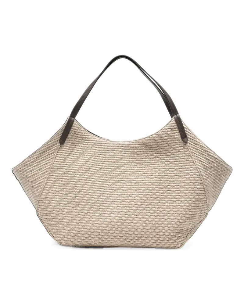 Brunello Cucinelli Gewebte Schultertasche mit Lederbesatz - Nude Nude