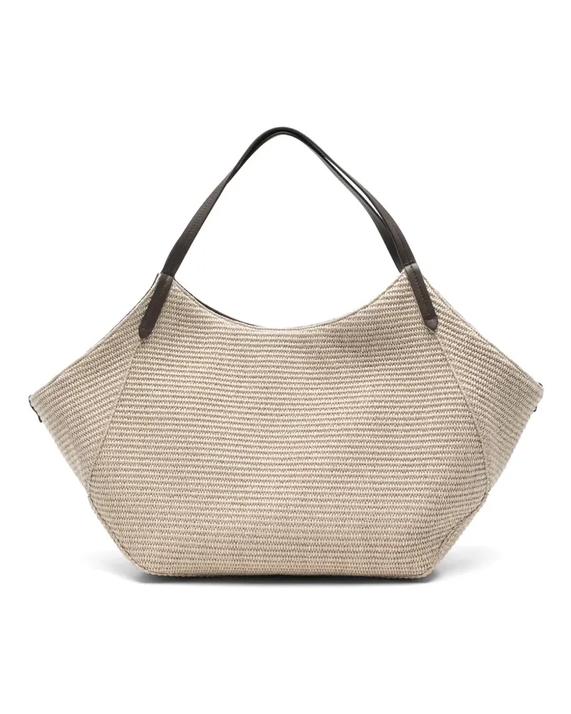 Brunello Cucinelli Gewebte Schultertasche mit Lederbesatz - Nude Nude