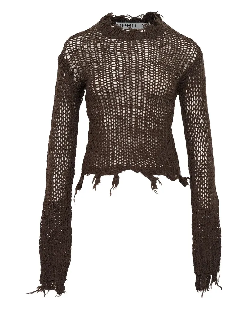 OPEN YY frayed-hem knit jumper - Braun Braun