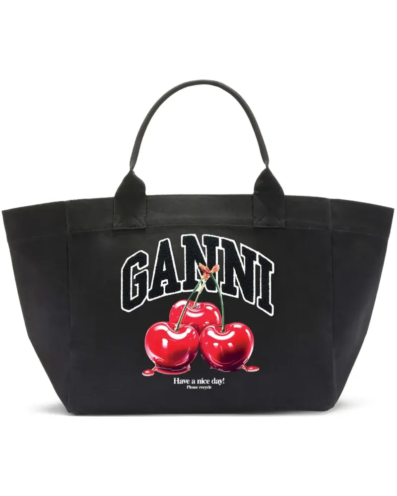 Ganni XXL CHERRY Tote Bag mit Print - Schwarz Schwarz