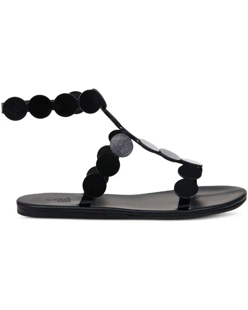 Ancient Greek Sandals Flache Triton Sandalen mit Kreisverzierung - Schwarz Schwarz