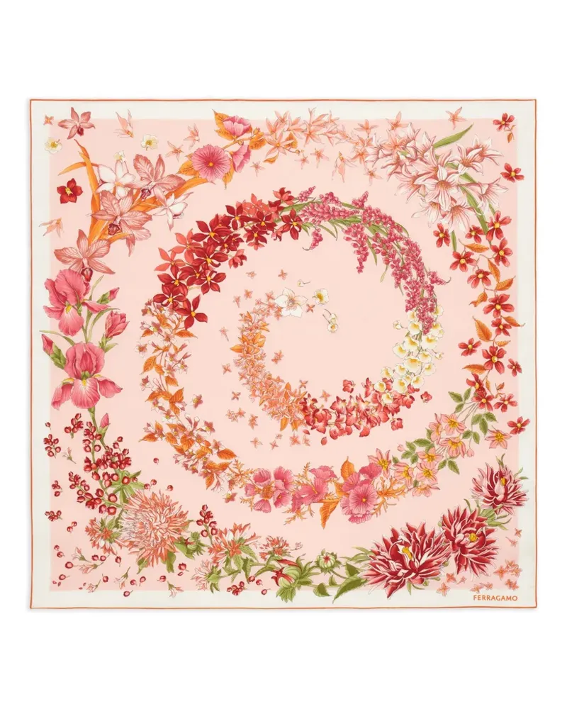 Ferragamo Seidenschal mit Flora-Print - Orange Orange