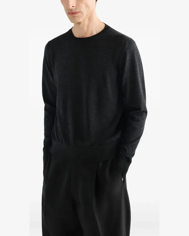 Christophe Lemaire Pullover mit rundem Ausschnitt aus feiner Mouliné-Merinowolle - Schwarz Schwarz