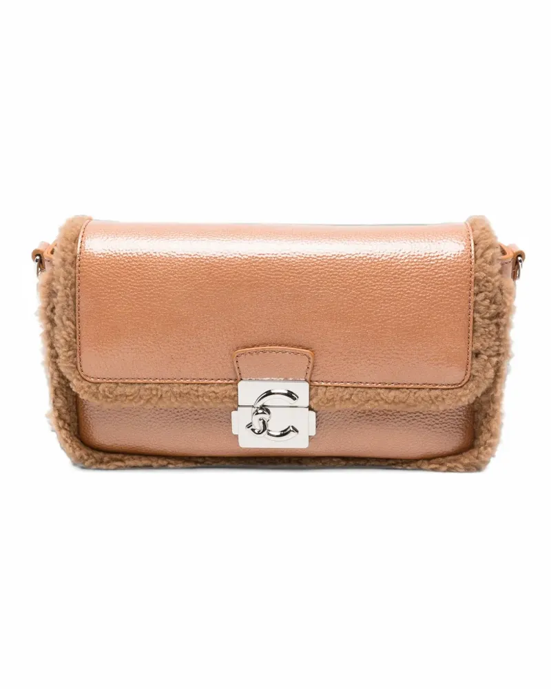 Coccinelle C-Me Lock shearling-trim clutch bag - Nude Nude