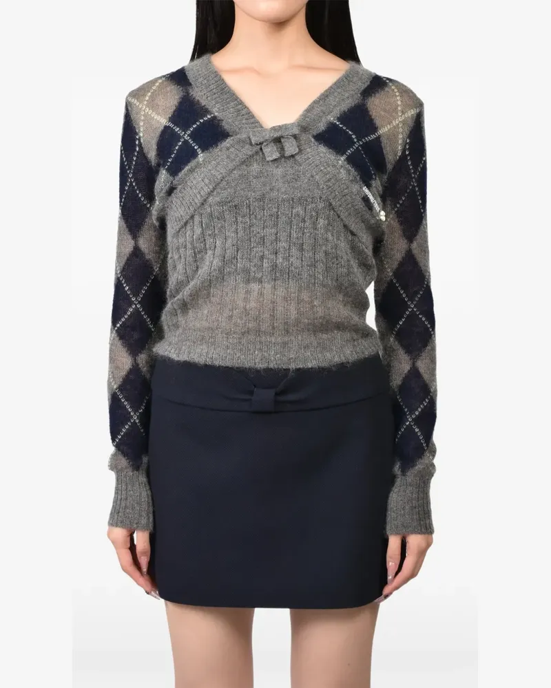 SHUSHU/TONG Cropped-Cardigan mit Argyle-Muster - Grau Grau