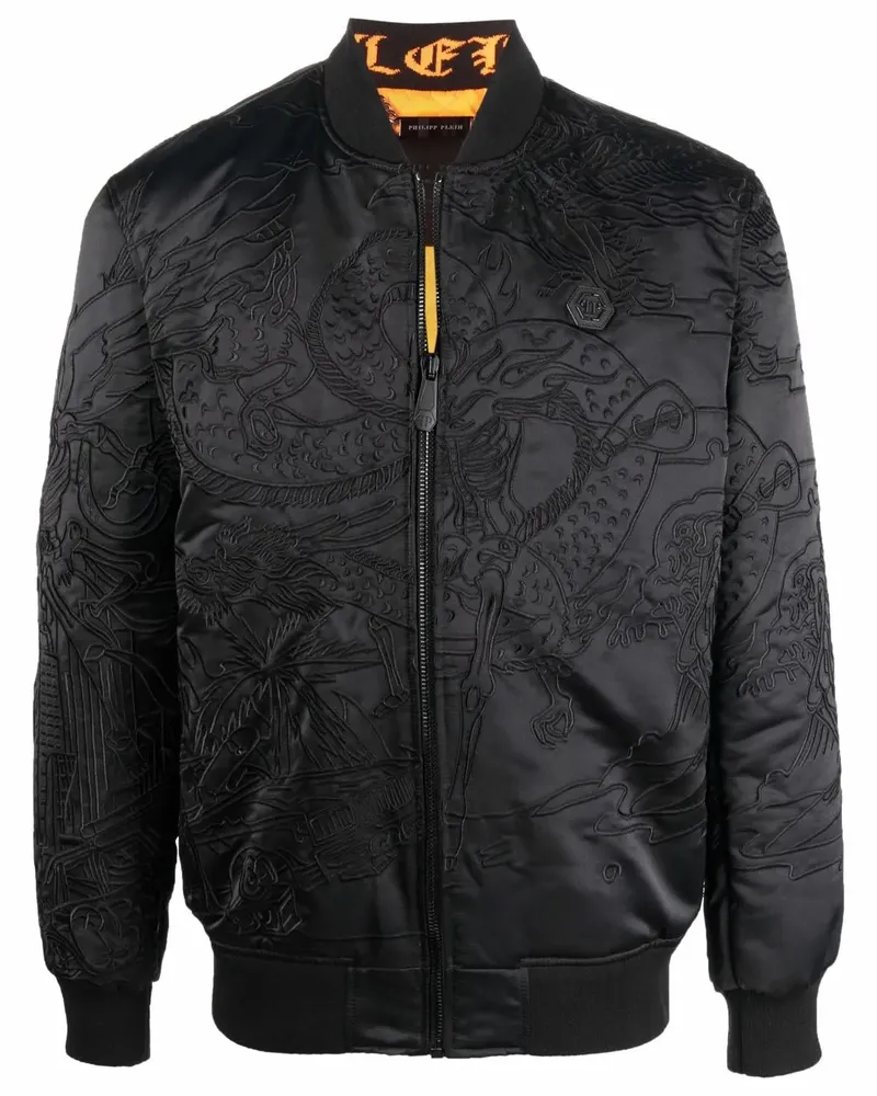 Philipp Plein Bomberjacke mit Tattoo-Stickerei - Schwarz Schwarz
